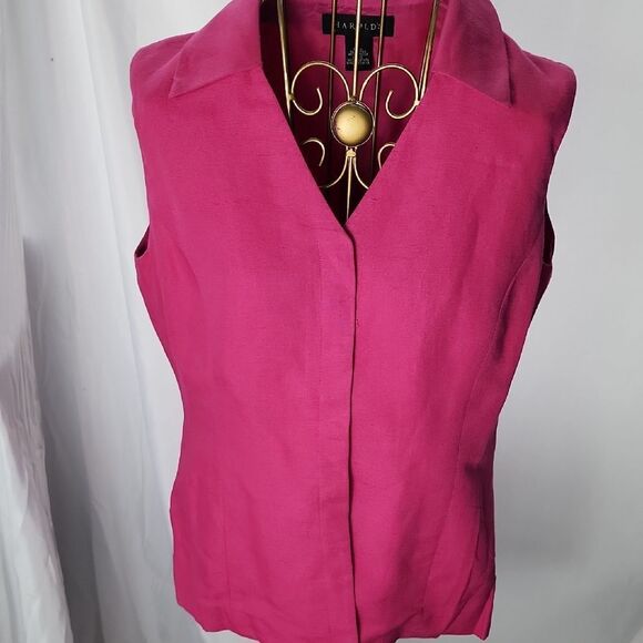 Linen Blend Fuschia Hidden Button Plaquette Sleeveless Top Harold's Size 4 - Picture 1 of 5
